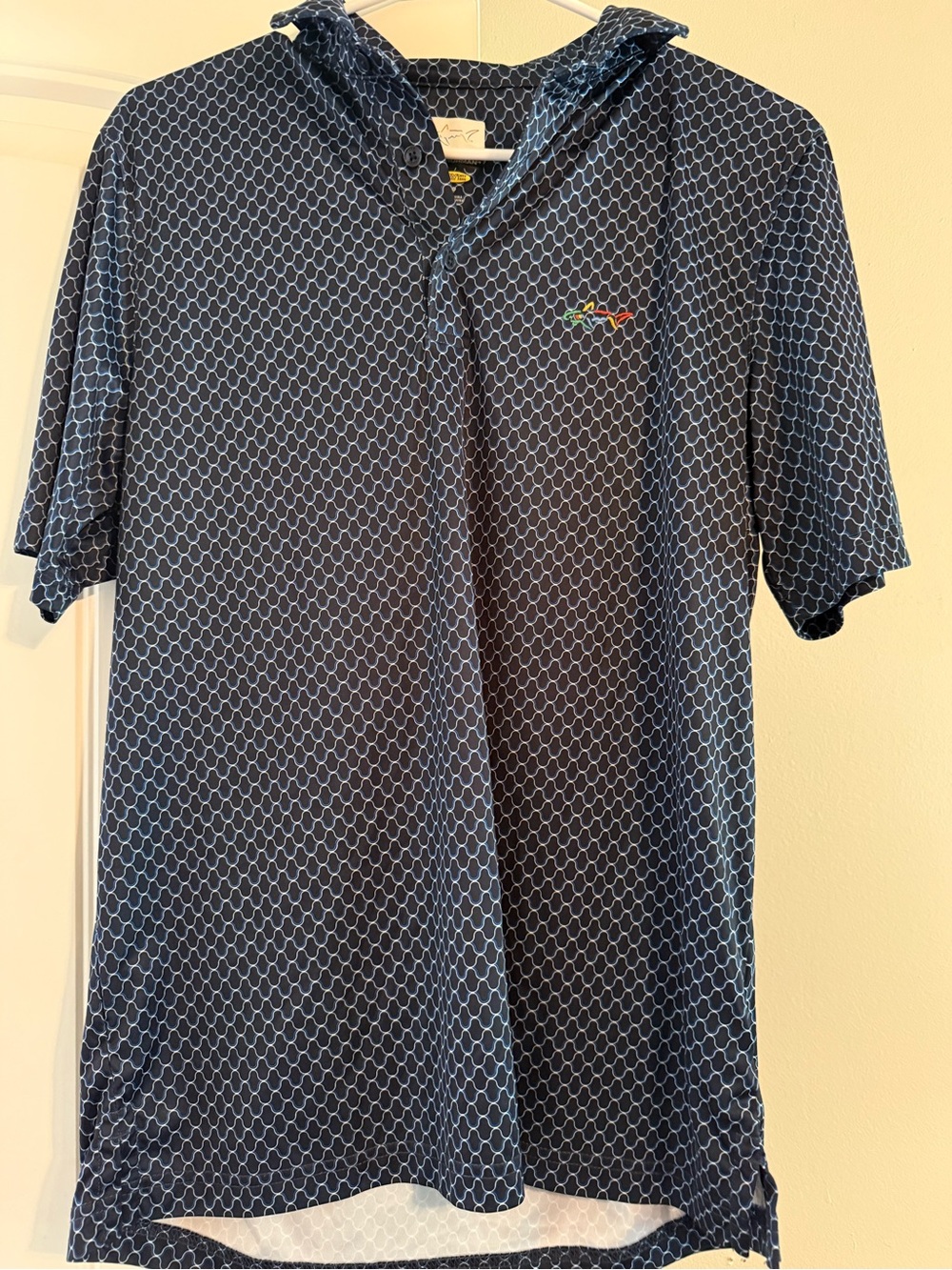 Greg Norman Collection Navy Geometric Hooded Polo